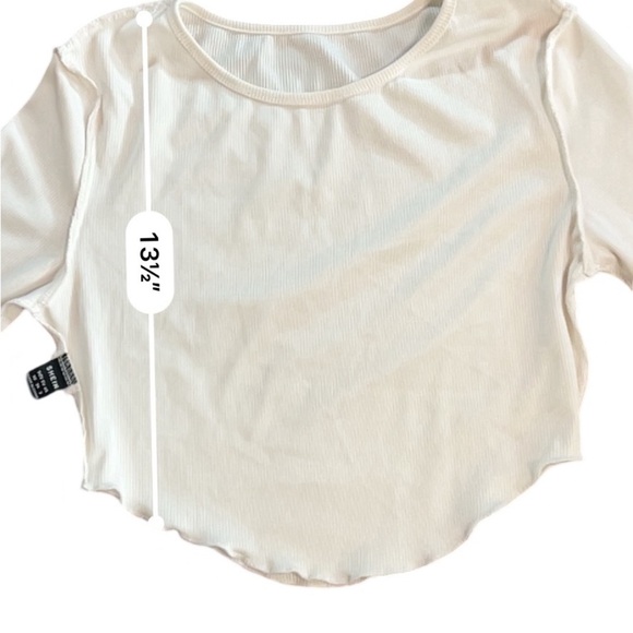 White Ribbed Lettuce Hem Long Sleeve Crop Top – Size S - Picture 7 of 7